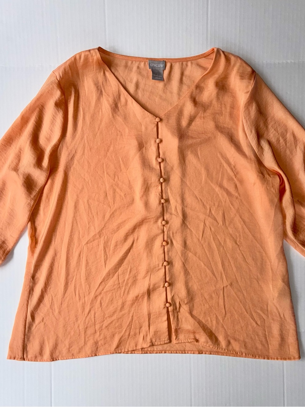 Chico’s Women’s 3/4 Sleeve Peach Lightweight Button Front Blouse Size 2
